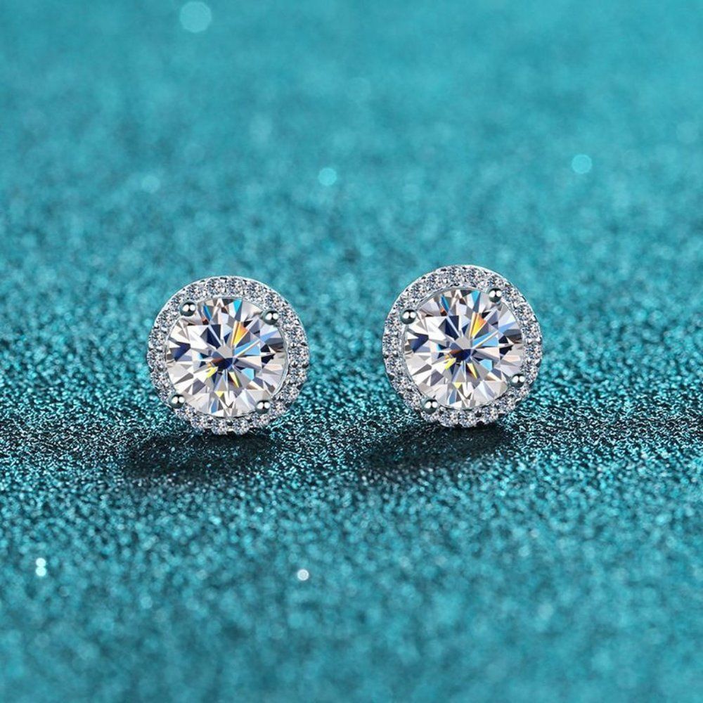 Certified 2ctw VVS Moissanite Diamond Round Halo Cluster Screw Stud Earrings